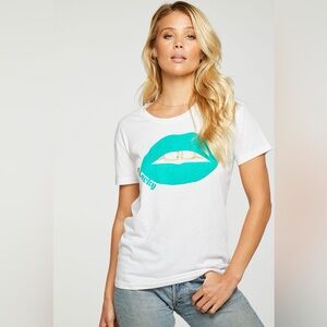 Chaser size s woman’s Lucky Kisses Recycled Tee | White with green gold